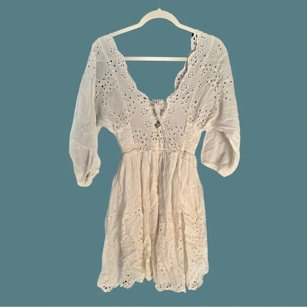 Free People Adella Eyelet Mini Dress - XS